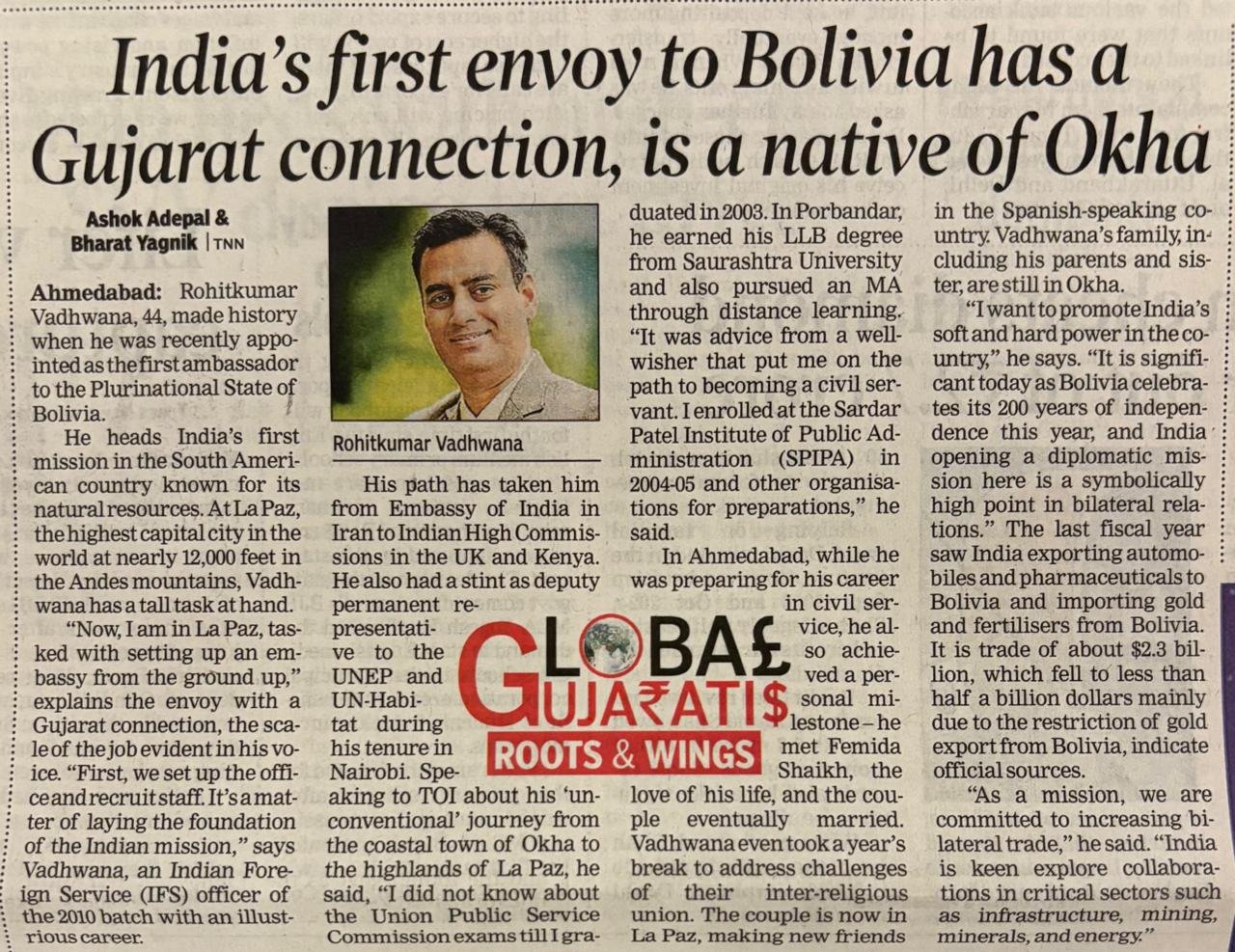 Ambassador's interview in Times of India, Ahmedabad Edition, 10 June 2025