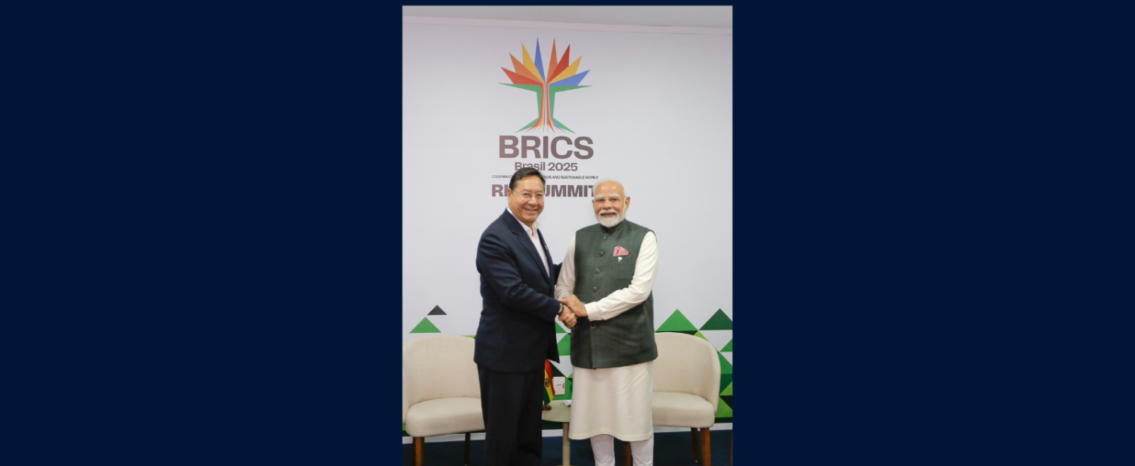 The first ever bilateral meeting between Hon'ble Prime Minister of India Shri Narendra Modi and Hon'ble President of Bolivia H.E. Luis Alberto Arce Catacora took place on the sideline of BRICS Summit on 07.07.2025.