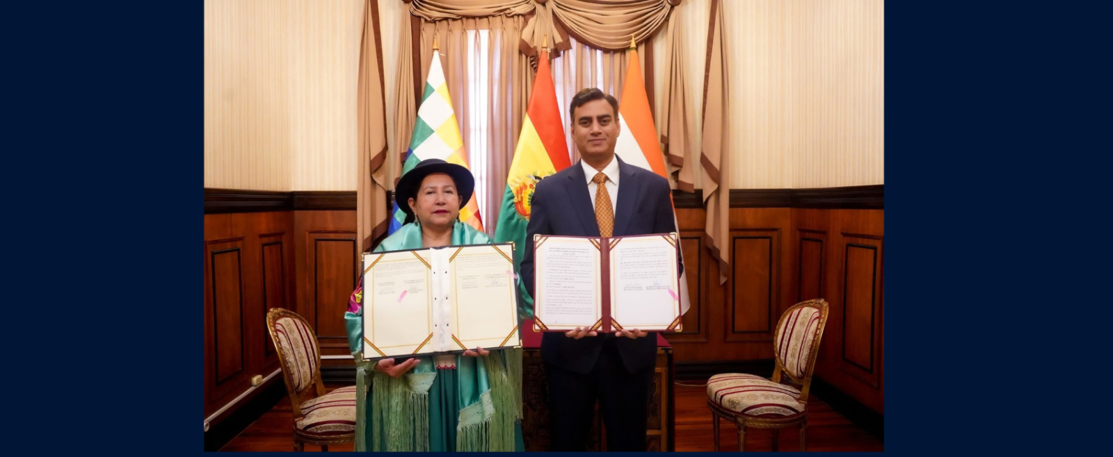 Ambassador Rohit Vadhwana and Foreign Minister H.E. Ms. Celinda Sosa Lunda signed the Protocol of Extention of the MoU in the Field of Geology & Mineral Resources on 24 October 2025